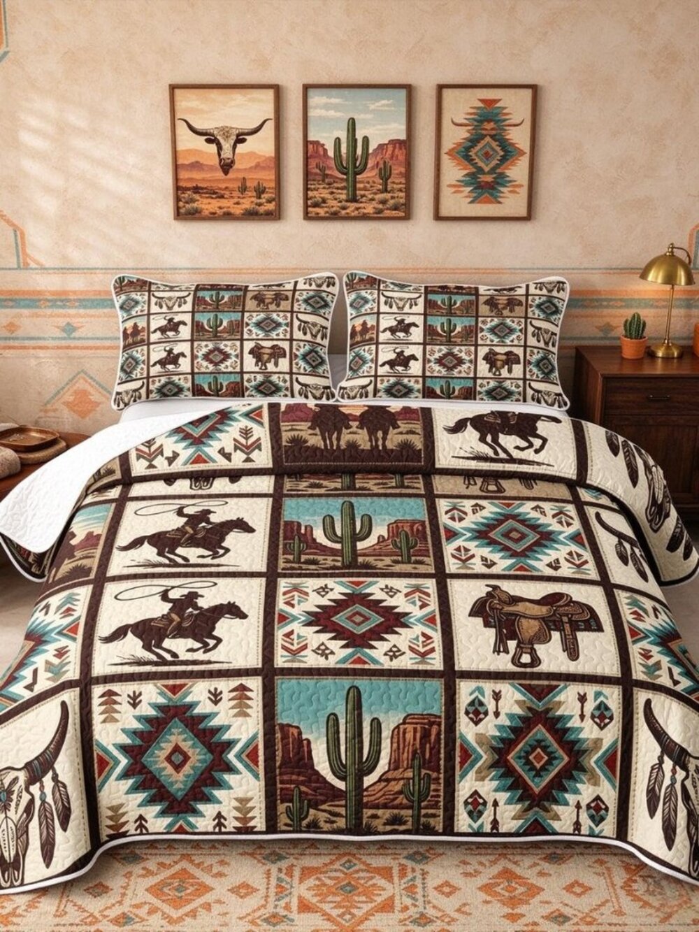 Horse Quilts for Full Bed Western Green Bedspreads Soft Bed Summer Lightweight